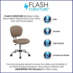 Flash Furniture Beverly Armless Ergonomic Mesh Swivel Mid-Back Padded Task Office Chair, Coffee Brown (H2376FCOF)