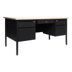 Flash Furniture Cambridge 60"W Double Pedestal Desk, White Oak/Black (GCMBLK179WOK)