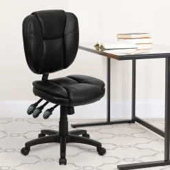 Flash Furniture Caroline Armless Ergonomic LeatherSoft Swivel Mid-Back Multifunction Task Office Chair, Black (GO930FBKLEA)