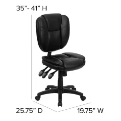 Flash Furniture Caroline Armless Ergonomic LeatherSoft Swivel Mid-Back Multifunction Task Office Chair, Black (GO930FBKLEA)
