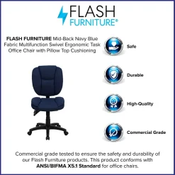Flash Furniture Caroline Armless Ergonomic Fabric Swivel Mid-Back Multifunction Task Office Chair, Navy Blue (GO930FNVY)