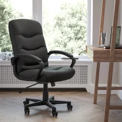 Flash Furniture Chelsea LeatherSoft Swivel Mid-Back Executive Office Chair, Black (GO9771BKLEA)