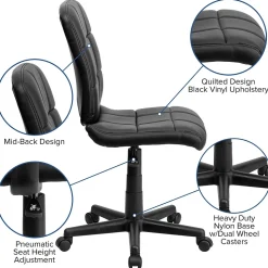 Flash Furniture Clayton Armless Vinyl Swivel Mid-Back Quilted Task Office Chair, Black (GO16911BK)