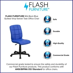 Flash Furniture Clayton Armless Vinyl Swivel Mid-Back Quilted Task Office Chair, Blue (GO16911BLUE)