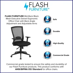 Flash Furniture Cleo Ergonomic Mesh Swivel Mid-Back Executive Office Chair, Black (HL0004K)