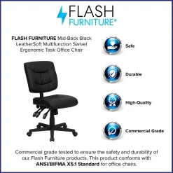 Flash Furniture Cole Armless Ergonomic LeatherSoft Swivel Mid-Back Task Office Chair, Black (GO1574BK)