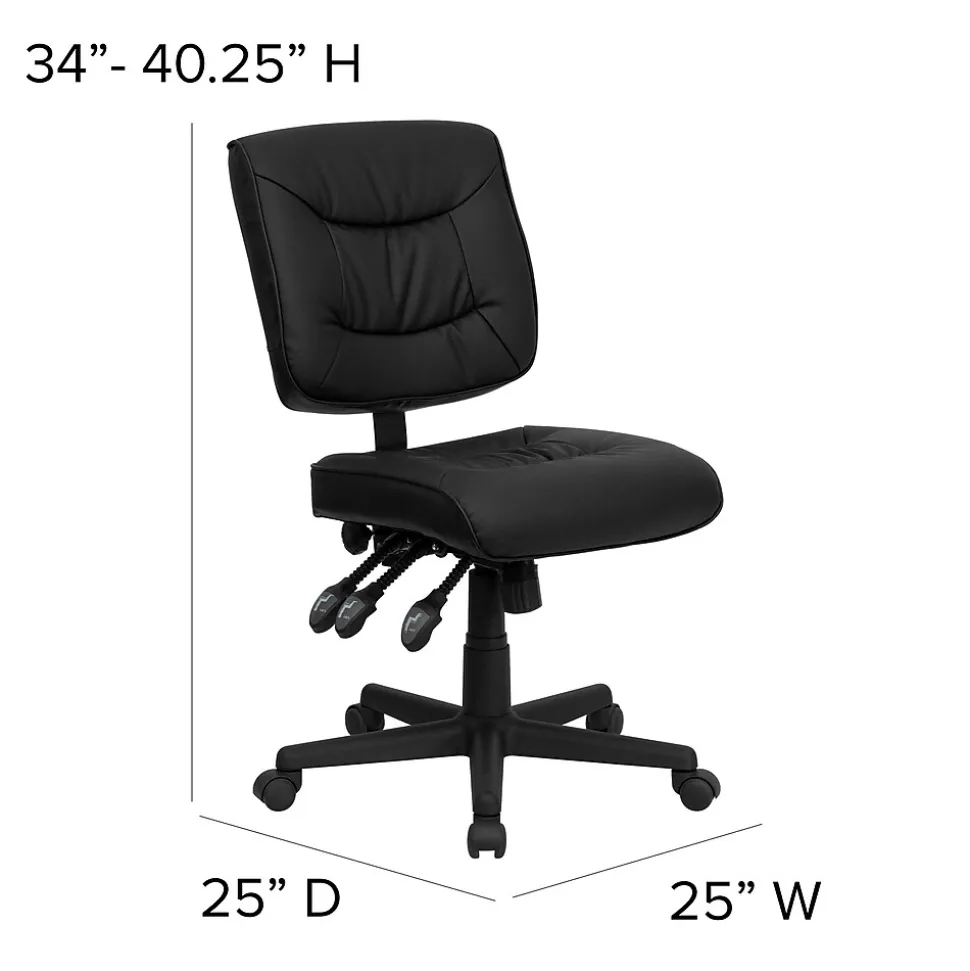 Flash Furniture Cole Armless Ergonomic LeatherSoft Swivel Mid-Back Task Office Chair, Black (GO1574BK)