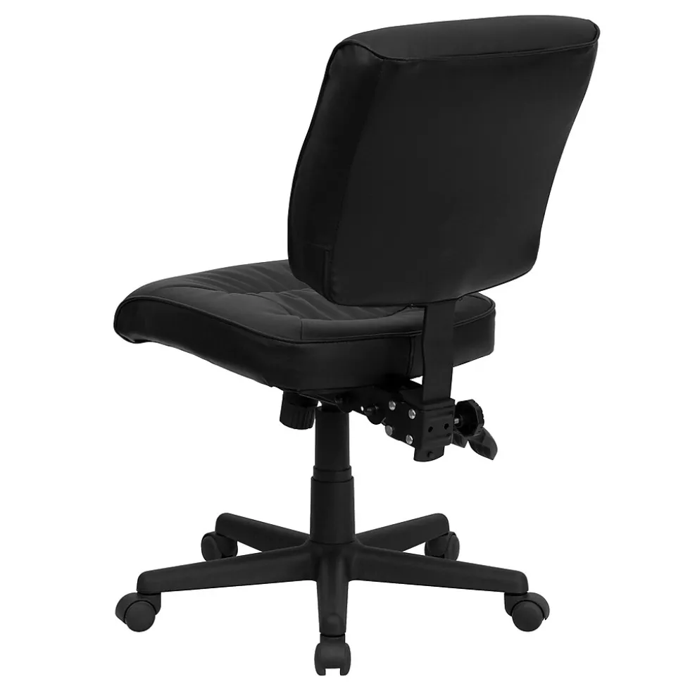Flash Furniture Cole Armless Ergonomic LeatherSoft Swivel Mid-Back Task Office Chair, Black (GO1574BK)