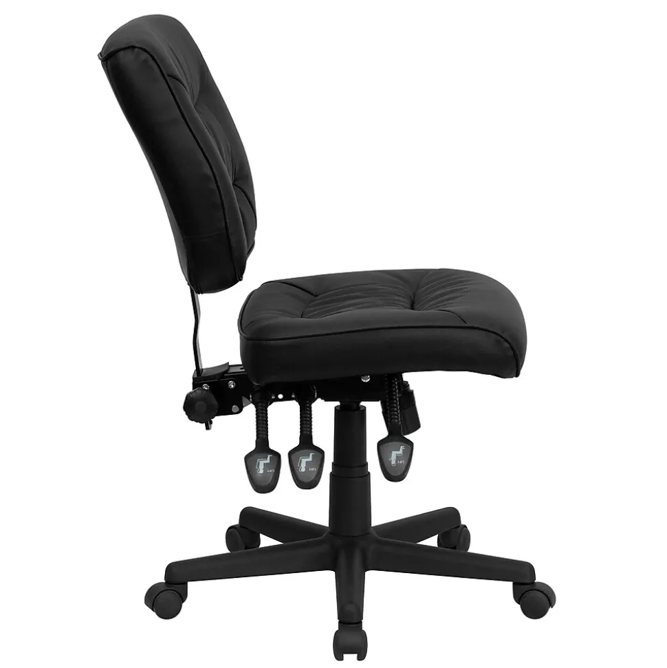 Flash Furniture Cole Armless Ergonomic LeatherSoft Swivel Mid-Back Task Office Chair, Black (GO1574BK)
