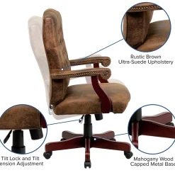 Flash Furniture Derrick Microfiber Swivel Executive Office Chair, Bomber Brown (802BRN)