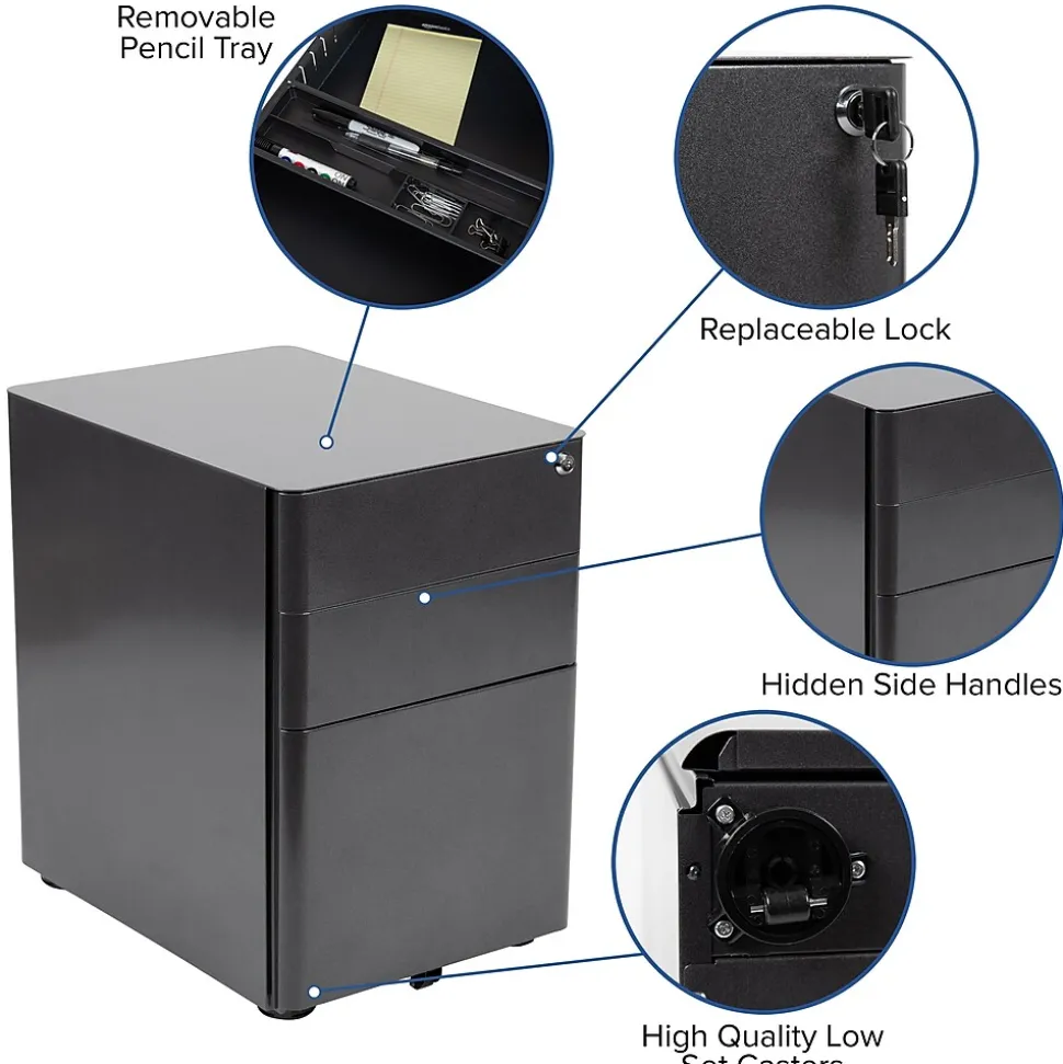 Flash Furniture 3-Drawer Cabinet, Legal & Letter Files, Black, 21" (HZCHPL01BK)