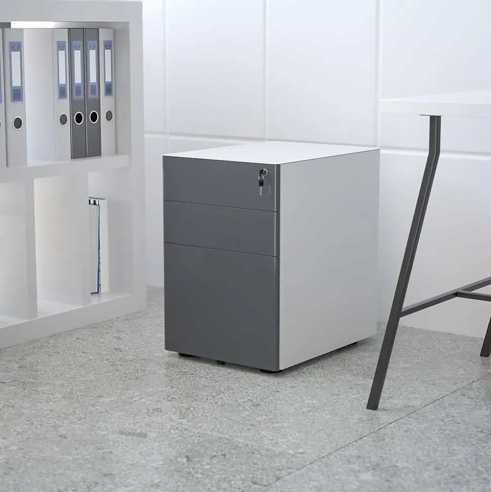 Flash Furniture 3-Drawer Cabinet, Legal & Letter Files, White/Charcoal, 21" (HZCHPL02GRYWH)