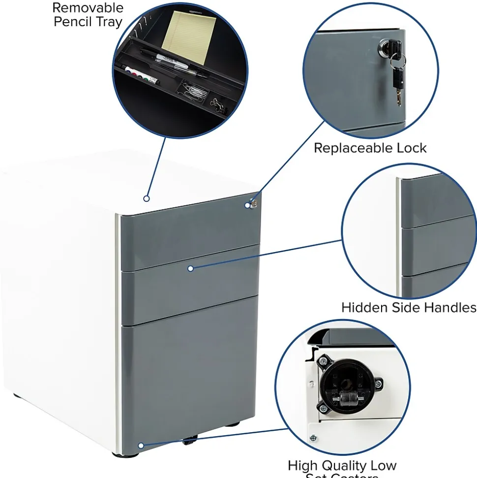 Flash Furniture 3-Drawer Cabinet, Legal & Letter Files, White/Charcoal, 21" (HZCHPL02GRYWH)