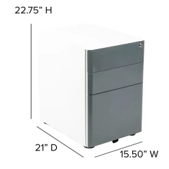 Flash Furniture 3-Drawer Cabinet, Legal & Letter Files, White/Charcoal, 21