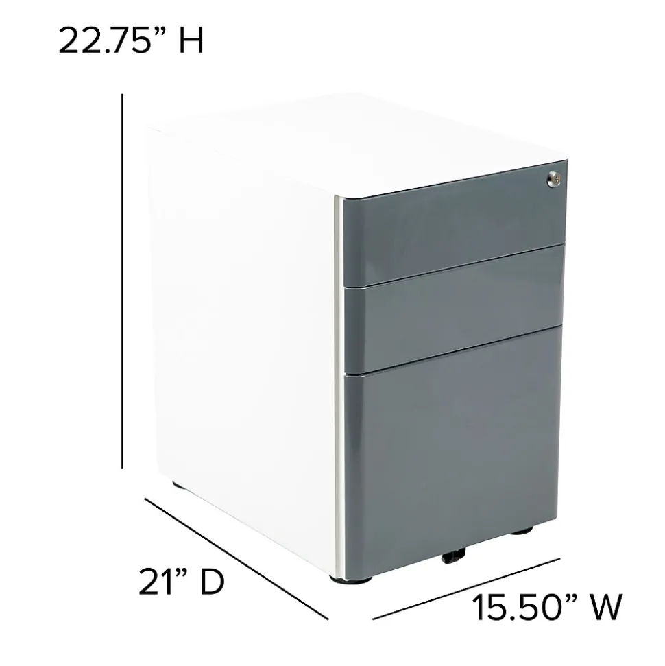 Flash Furniture 3-Drawer Cabinet, Legal & Letter Files, White/Charcoal, 21" (HZCHPL02GRYWH)