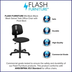 Flash Furniture Flash Fundamentals Armless Ergonomic Mesh Swivel Mid-Back Task Office Chair, Black (LF134BK)
