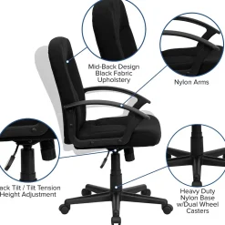 Flash Furniture Garver Fabric Swivel Mid-Back Executive Office Chair, Black (GOST6BKFAB)
