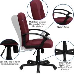Flash Furniture Garver Fabric Swivel Mid-Back Executive Office Chair, Burgundy (GOST6BYFAB)