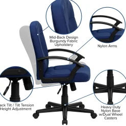 Flash Furniture Garver Fabric Swivel Mid-Back Executive Office Chair, Navy (GOST6NVYFAB)