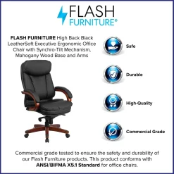 Flash Furniture Hansel Ergonomic LeatherSoft Swivel High Back Executive Office Chair, Black/Mahogany (BT90171HS)
