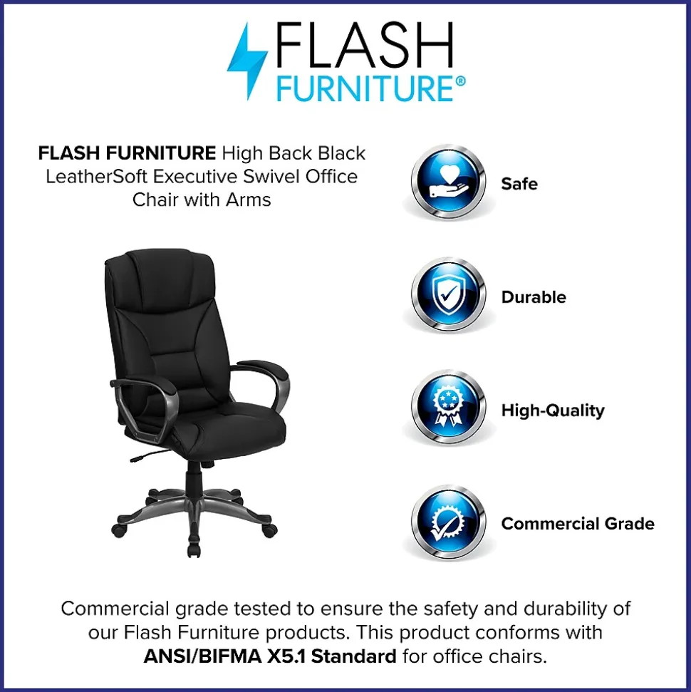 Flash Furniture Hansel Ergonomic LeatherSoft Swivel High Back Executive Office Chair, Black (BT9177BK)