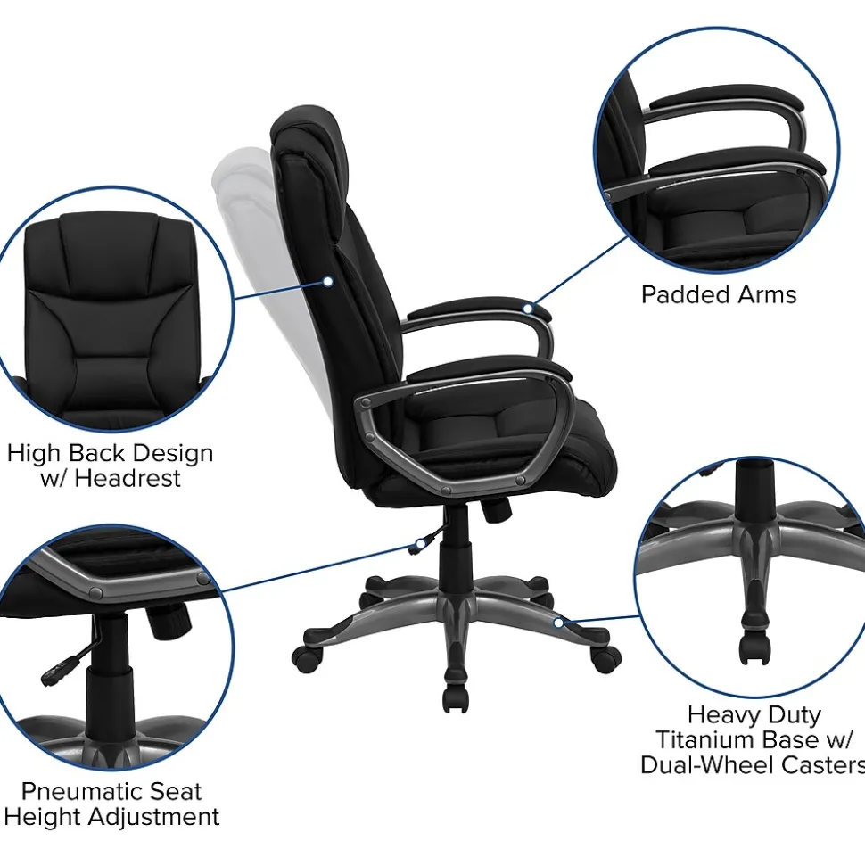 Flash Furniture Hansel Ergonomic LeatherSoft Swivel High Back Executive Office Chair, Black (BT9177BK)