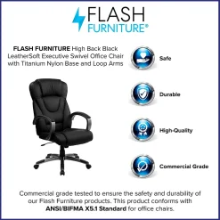 Flash Furniture Hansel Ergonomic LeatherSoft Swivel High Back Executive Office Chair, Black (BT9069BK)