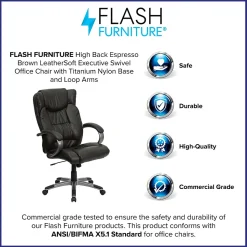 Flash Furniture Hansel Ergonomic LeatherSoft Swivel High Back Executive Office Chair, Espresso Brown (BT9088BRN)