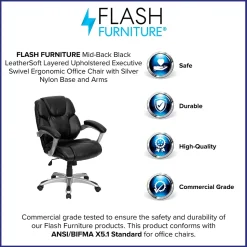 Flash Furniture Heather Ergonomic LeatherSoft Swivel Mid-Back Executive Office Chair, Black (GO931HMIDBK)