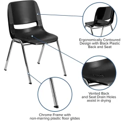 Flash Furniture HERCULES Series Plastic Shell Stack Chair, Black/Chrome (RUT18BKCHR)