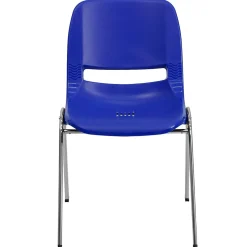 Flash Furniture Hercules Molded Plastic Shell Stackable Chair With Chrome Frame, Navy, 16/Pack