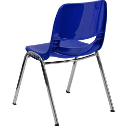 Flash Furniture Hercules Molded Plastic Shell Stackable Chair With Chrome Frame, Navy, 16/Pack