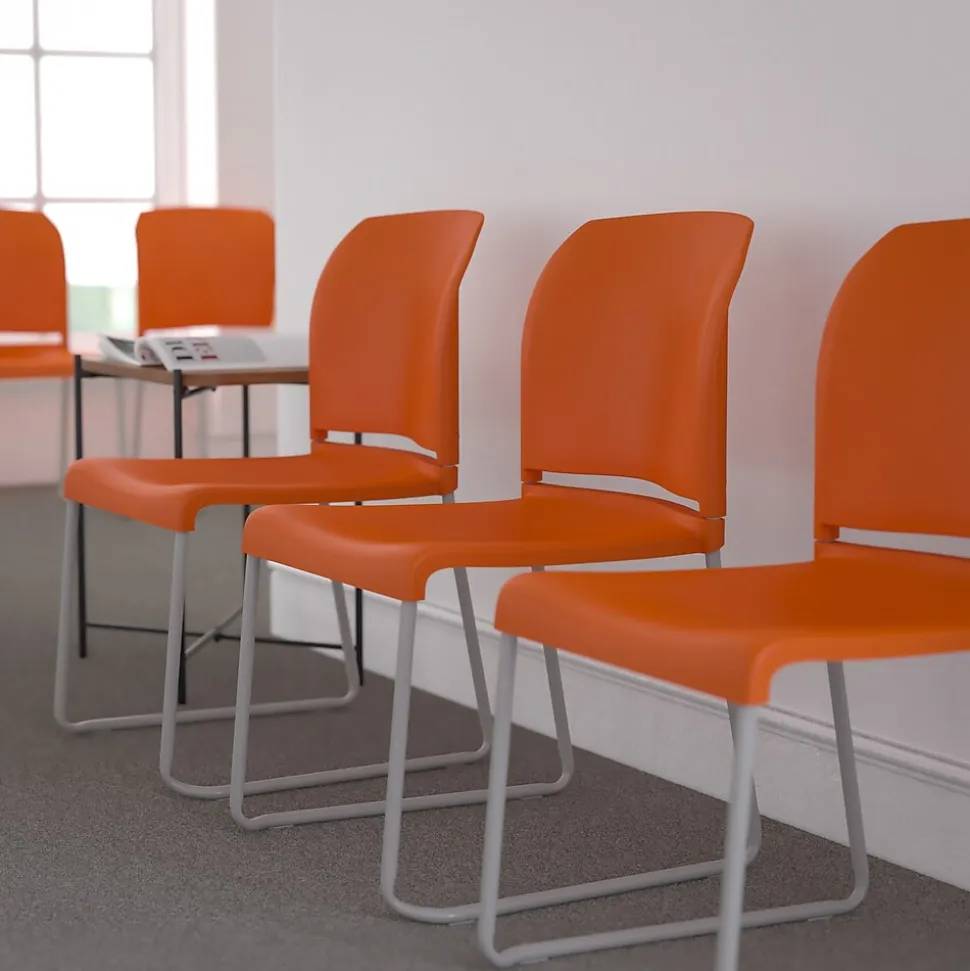 Flash Furniture HERCULES Series Plastic Contoured Stack Chair with Sled Base, Orange/Gray (RUT238AOR)