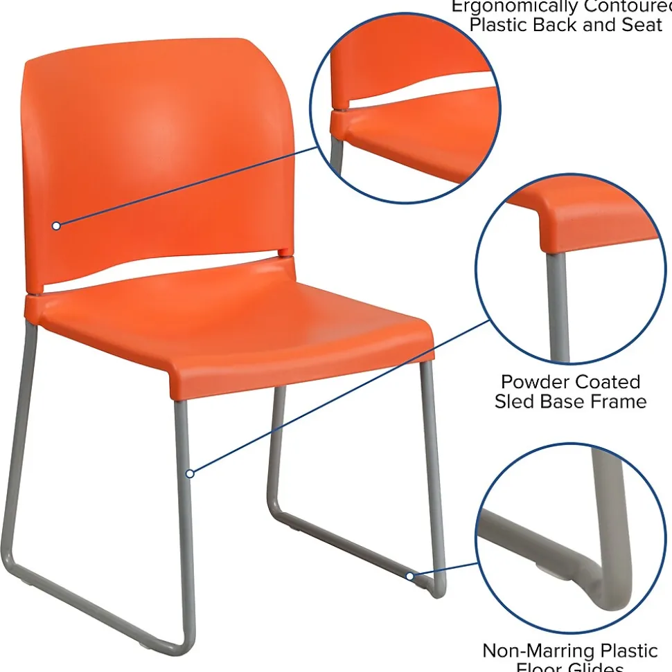 Flash Furniture HERCULES Series Plastic Contoured Stack Chair with Sled Base, Orange/Gray (RUT238AOR)