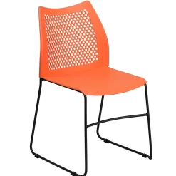 Flash Furniture HERCULES Series Plastic Stack Chair with Air-Vent Back and Sled Base, Orange/Black (RUT498AOR)