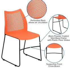 Flash Furniture HERCULES Series Plastic Stack Chair with Air-Vent Back and Sled Base, Orange/Black (RUT498AOR)