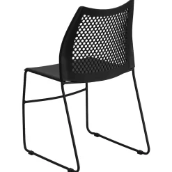 Flash Furniture HERCULES Series Plastic Stack Chair with Air-Vent Back and Sled Base, Black (RUT498ABK)