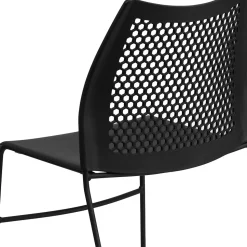 Flash Furniture HERCULES Series Plastic Stack Chair with Air-Vent Back and Sled Base, Black (RUT498ABK)