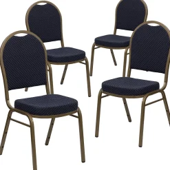 Flash Furniture HERCULES™ Fabric Gold Frame Dome Back Banquet Chair, Navy, 4/Pack (4FDC03AG3774)