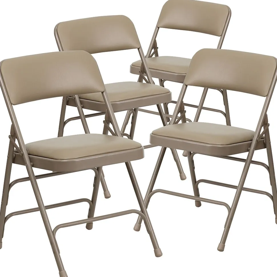 Flash Furniture HERCULES™ Curved Triple Braced Vinyl Armless Folding Chair, Beige, 4/Pack (4HF3MC309AVBGE)