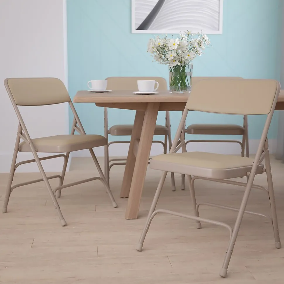 Flash Furniture HERCULES™ Curved Triple Braced Vinyl Armless Folding Chair, Beige, 4/Pack (4HF3MC309AVBGE)
