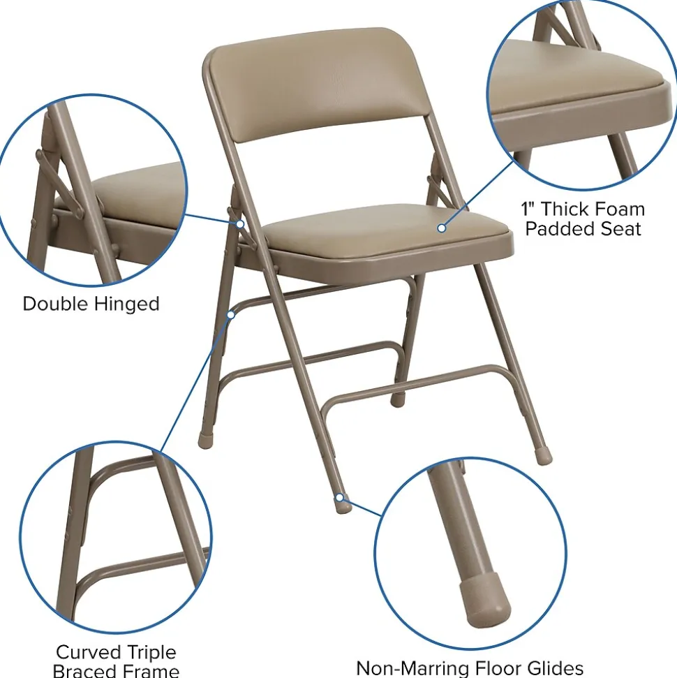 Flash Furniture HERCULES™ Curved Triple Braced Vinyl Armless Folding Chair, Beige, 4/Pack (4HF3MC309AVBGE)