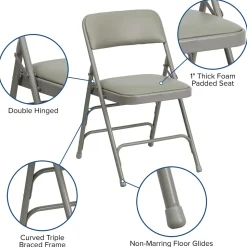 Flash Furniture HERCULES™ Curved Triple Braced Vinyl Armless Folding Chair, Gray, 4/Pack