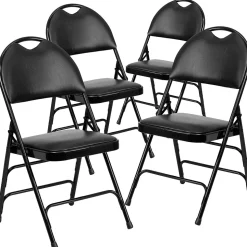 Flash Furniture HERCULES™ Triple Braced Vinyl Armless Folding Chair, Black, 4/Pack (4HAMC705AV3BK)