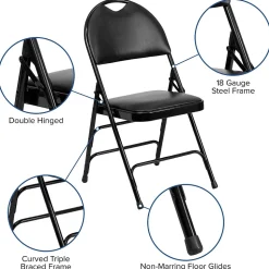 Flash Furniture HERCULES™ Triple Braced Vinyl Armless Folding Chair, Black, 4/Pack (4HAMC705AV3BK)