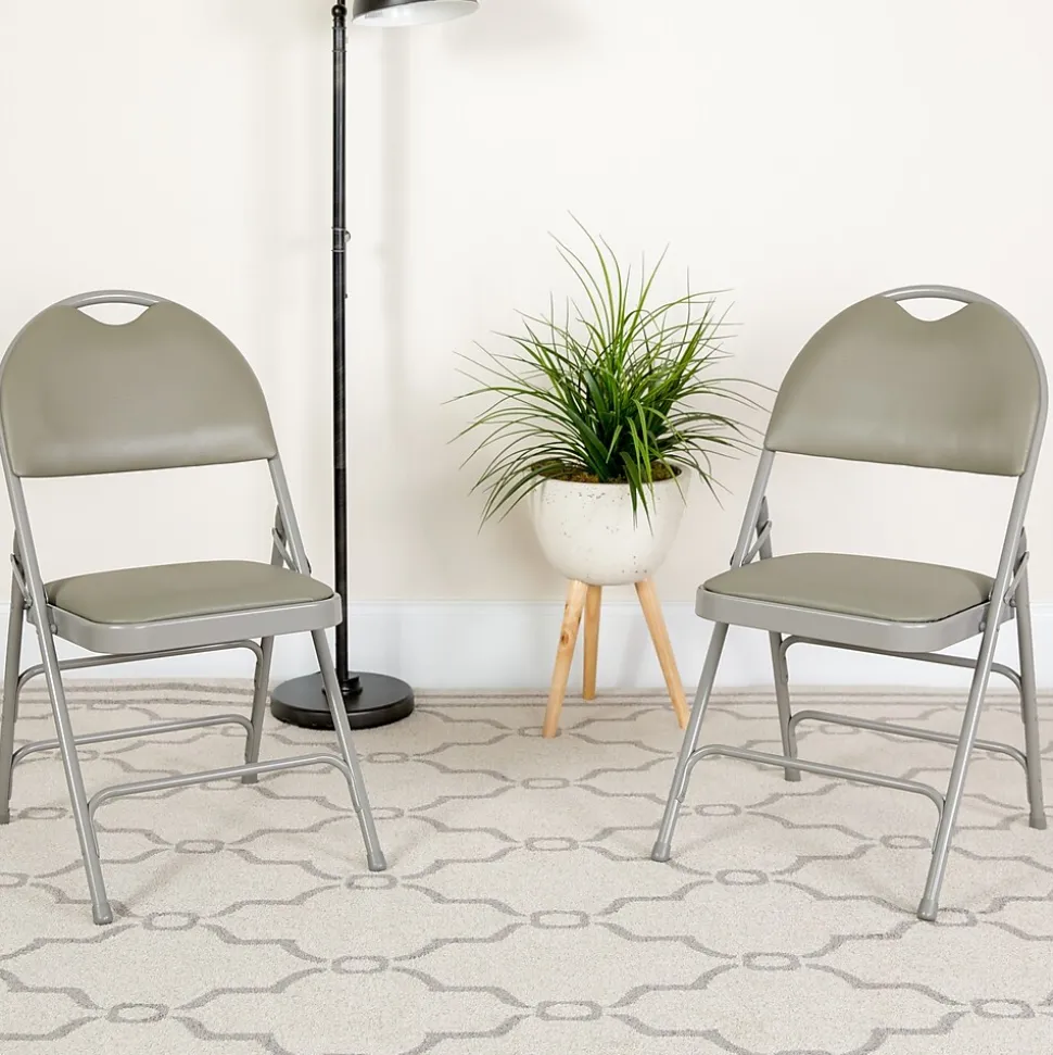 Flash Furniture HERCULES™ Triple Braced Vinyl Armless Folding Chair, Gray, 4/Pack (4HAMC705AV3GY)