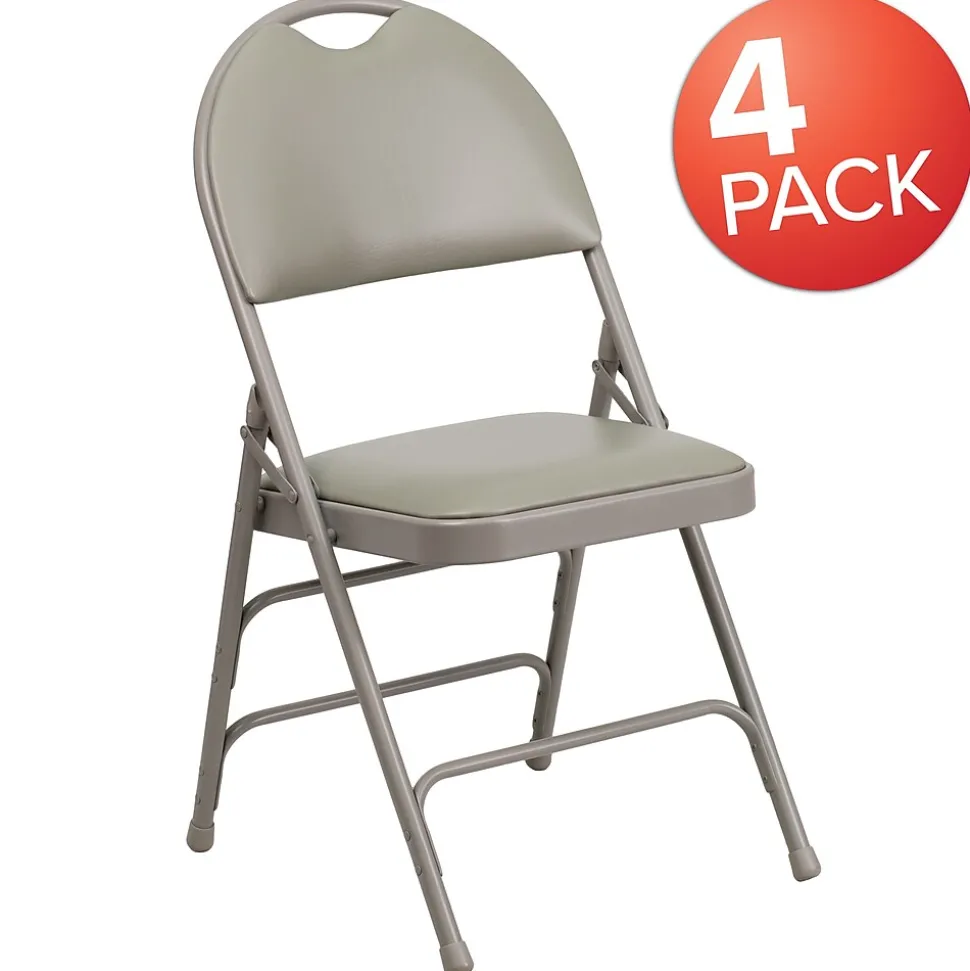 Flash Furniture HERCULES™ Triple Braced Vinyl Armless Folding Chair, Gray, 4/Pack (4HAMC705AV3GY)