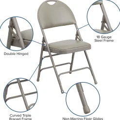 Flash Furniture HERCULES™ Triple Braced Vinyl Armless Folding Chair, Gray, 4/Pack (4HAMC705AV3GY)
