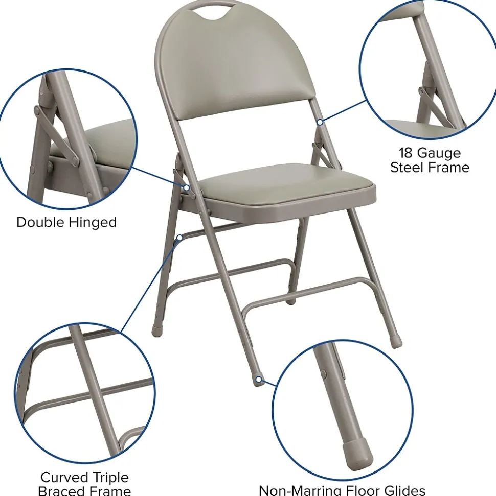 Flash Furniture HERCULES™ Triple Braced Vinyl Armless Folding Chair, Gray, 4/Pack (4HAMC705AV3GY)