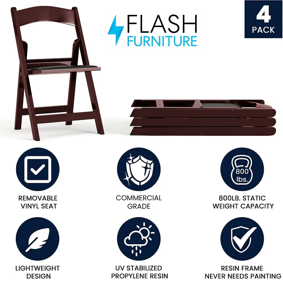 Flash Furniture HERCULES™ Vinyl Armless Folding Chair, Red Mahogany, 4/Pack